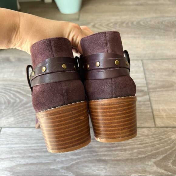 CLARKS Somerset Breccan Purple  Suede Studded Ankle Strap Booties - Picture 7 of 14